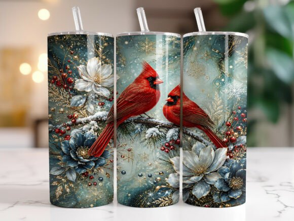 Christmas Cardinal Floral Tumbler Wrap
