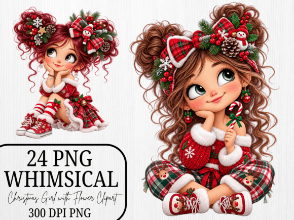 Christmas Girl Flower Clipart Bundle PNG