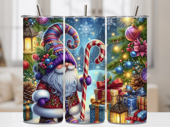 Christmas Santa Gnome Candy Cane Tumbler