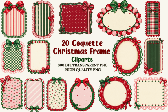 Coquette Christmas Frame Clipart Bundle