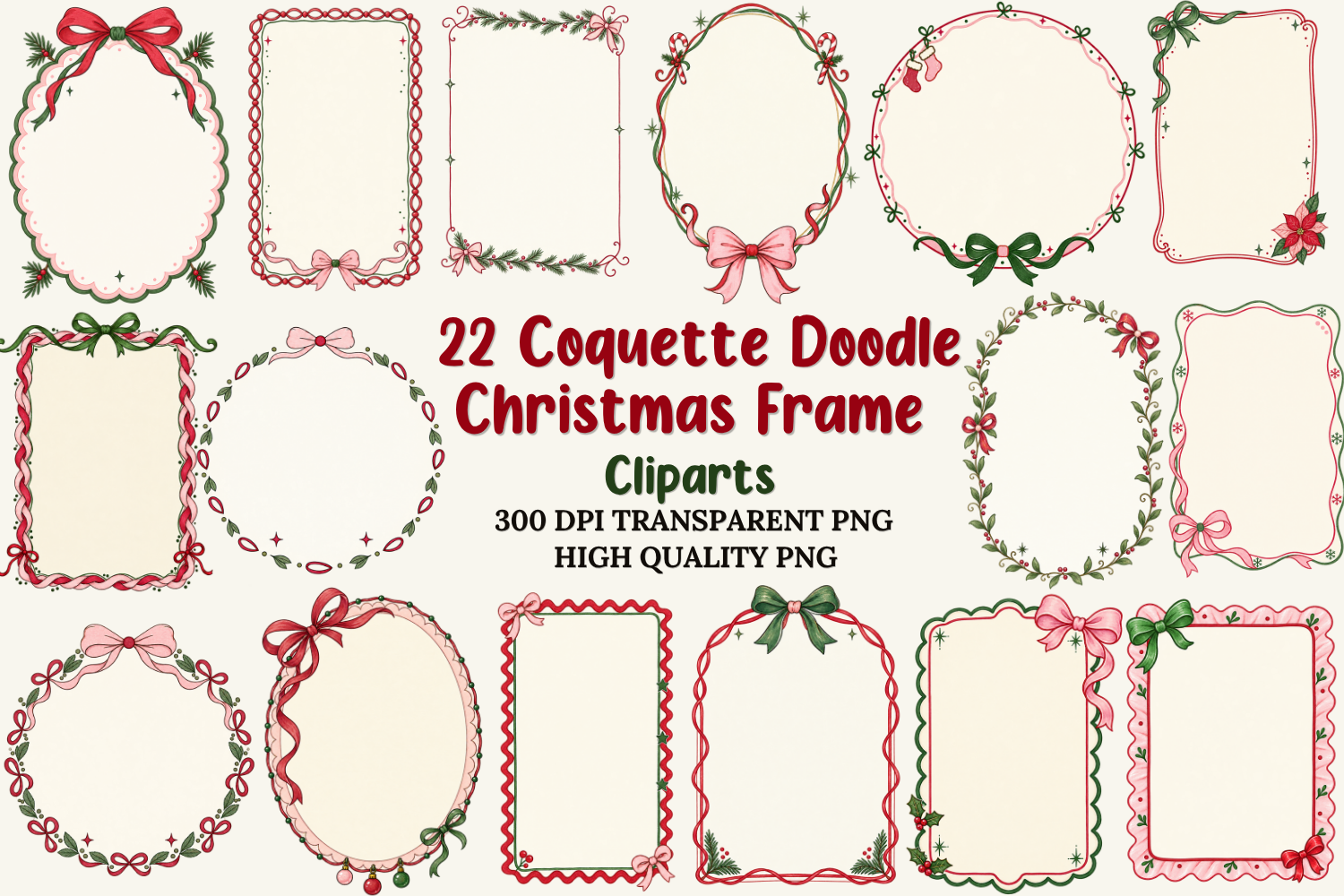 Coquette Doodle Christmas Frames Bundle