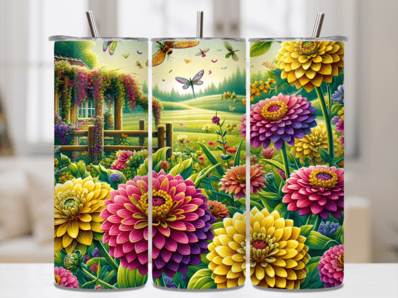 Cottagecore Garden Zinnia Tumbler Wrap