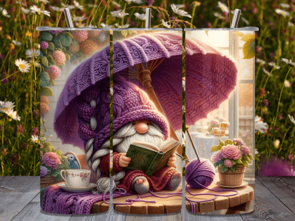 Cozy Gnome Reading Book Under Tumbler