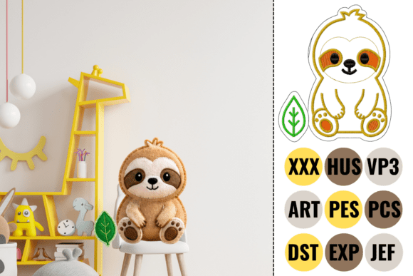 Cute Baby Sloth Embroidery Design