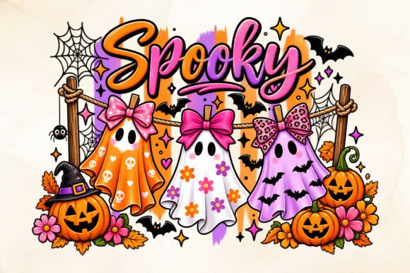 Cute Halloween Ghosts Pumpkin Autumn PNG