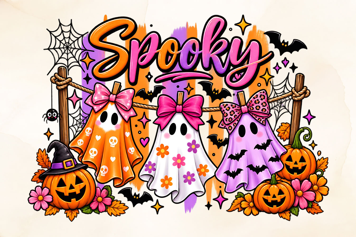 Cute Halloween Ghosts Pumpkin Autumn PNG