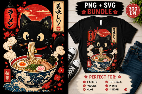 Cute Ramen Cat PNG SVG
