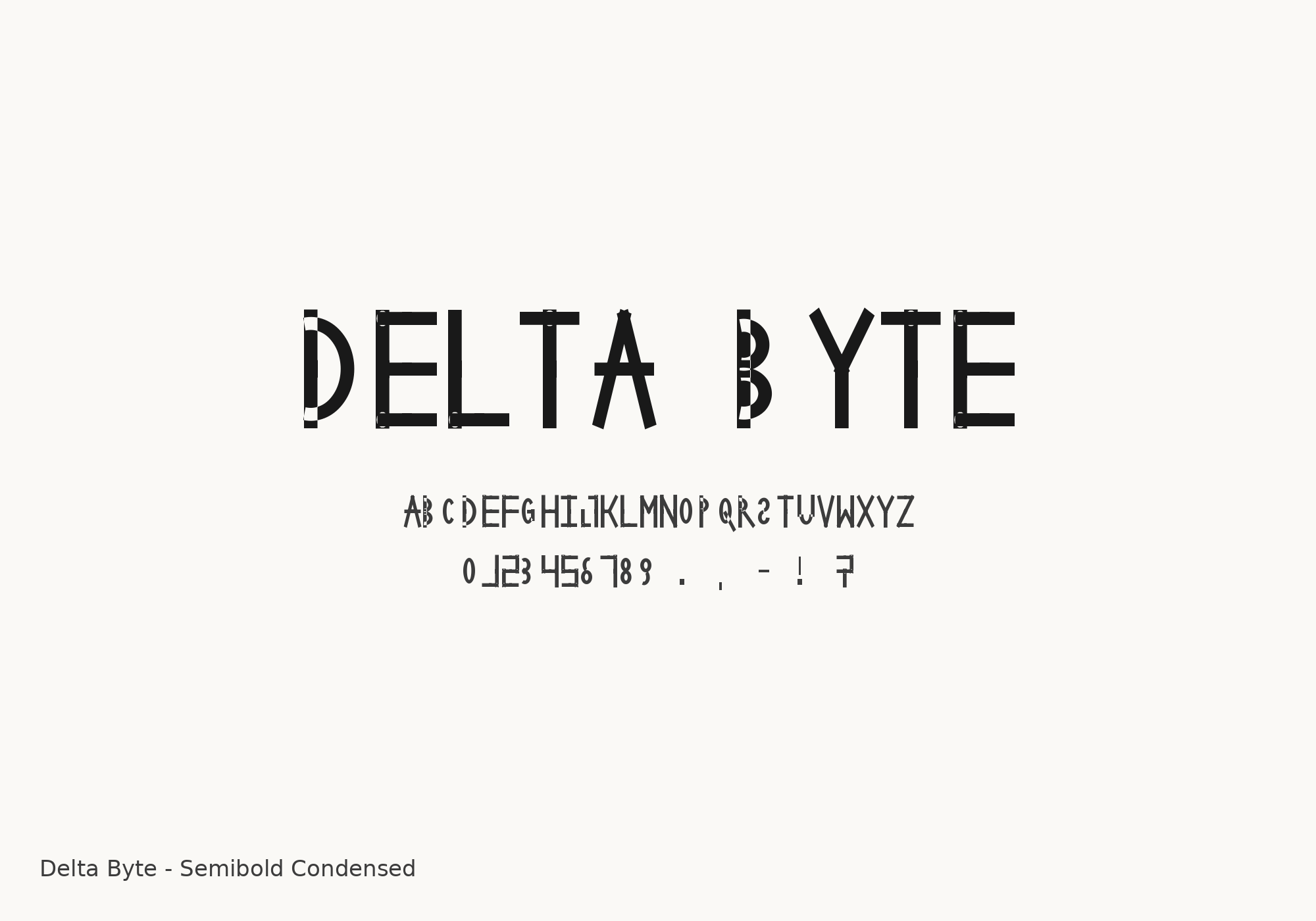 Delta Byte font preview in a digital tech style