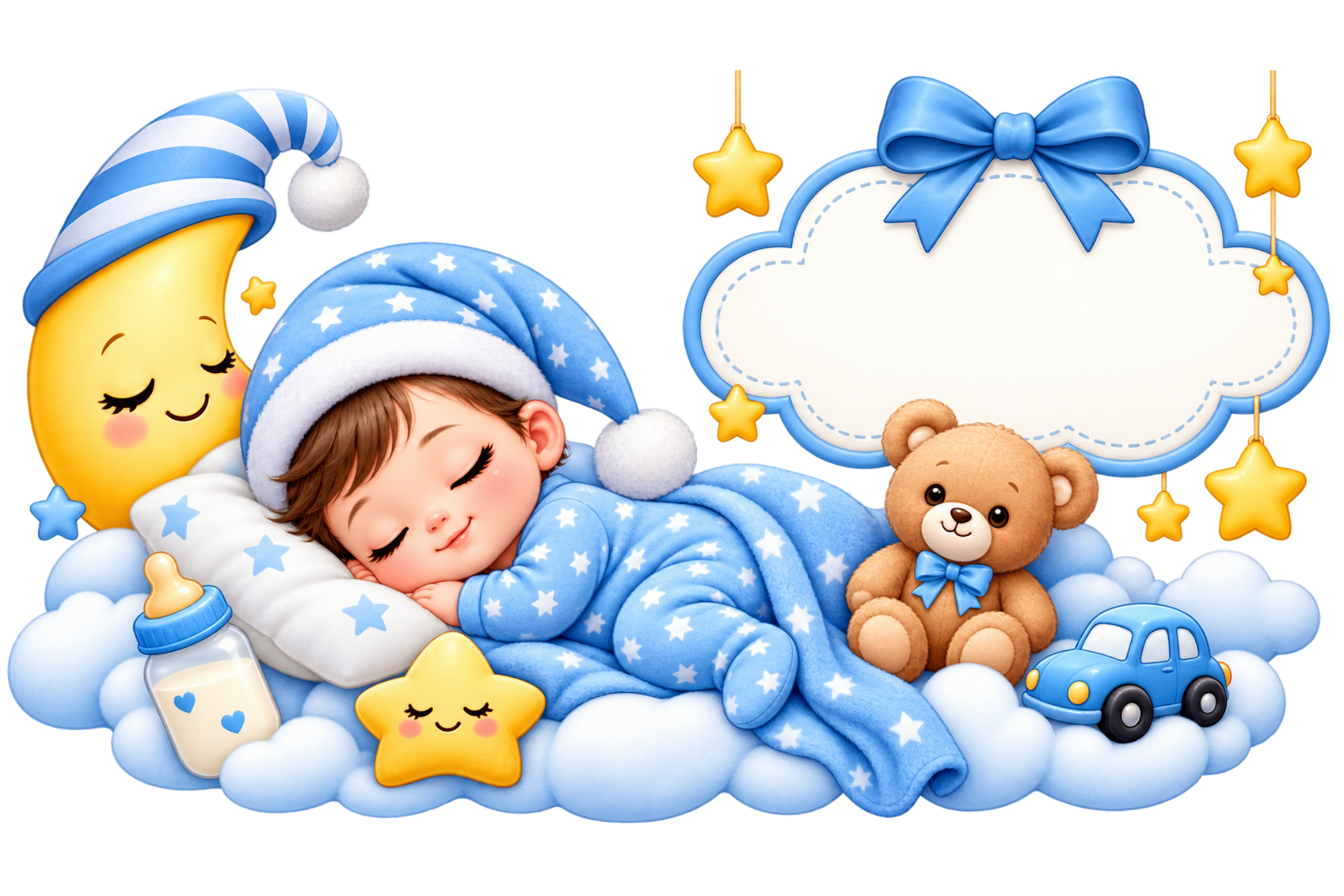 Dreamy Baby Boy Cloud Bedtime PNG