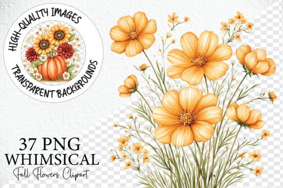 Fall Flowers Whimsical Clipart Bundle