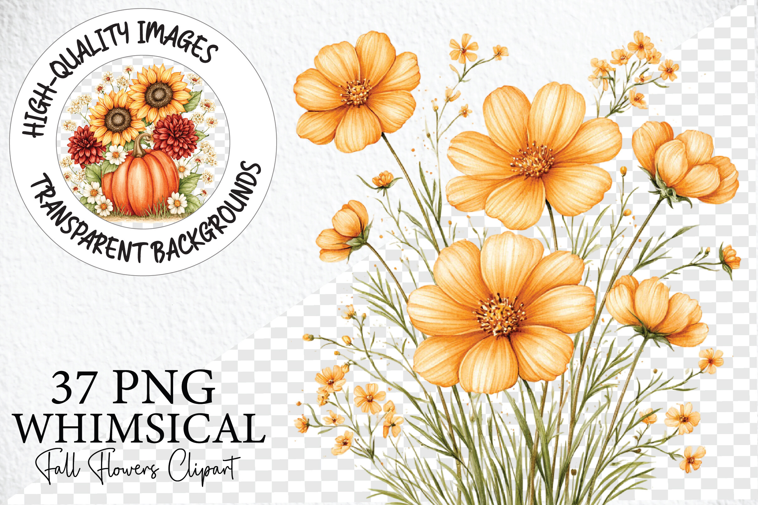 Fall Flowers Whimsical Clipart Bundle