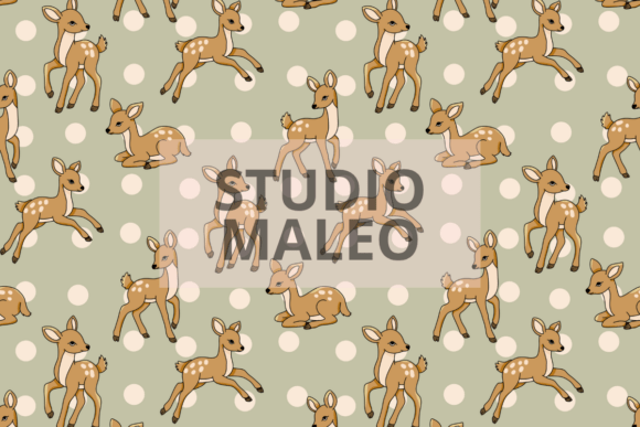Fawn Deer Woodland Seamless Pattern