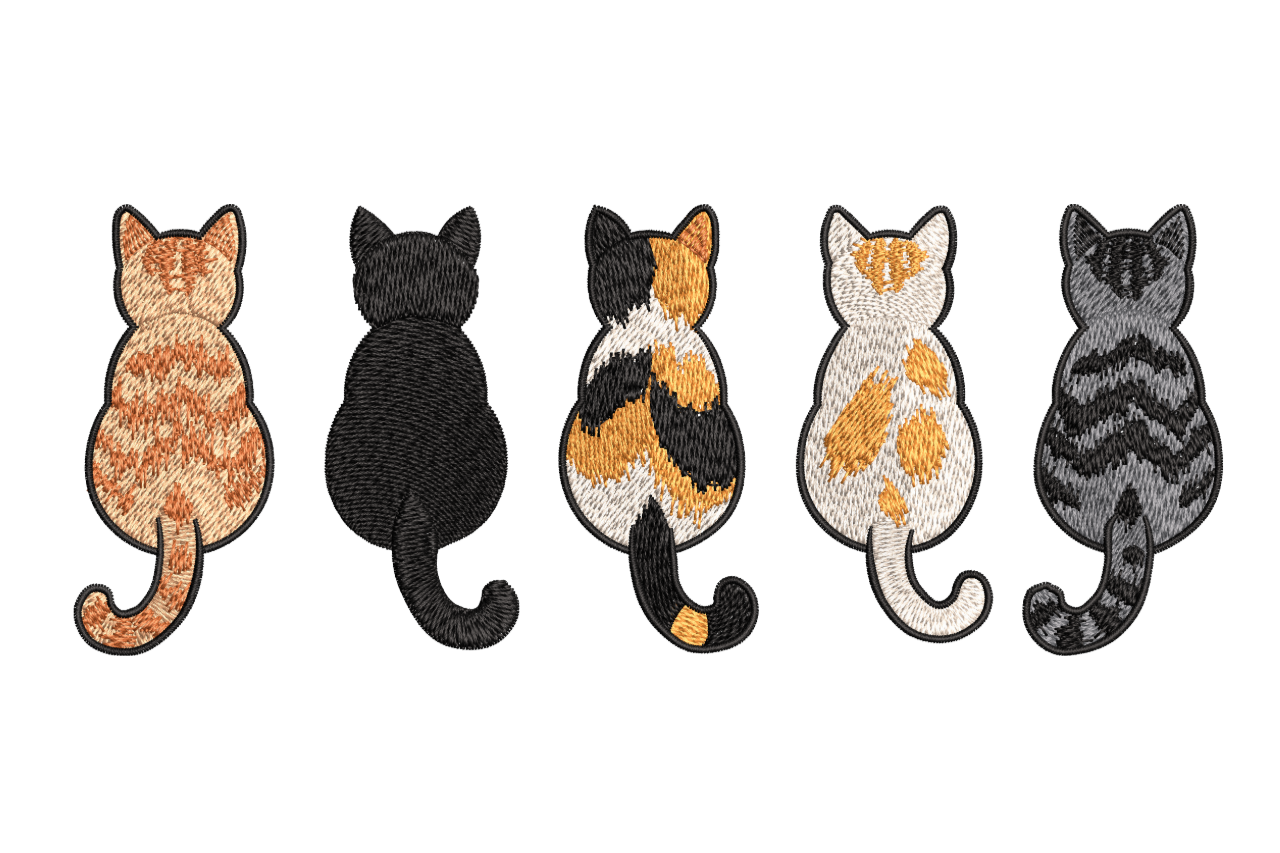 Five Sitting Cats Back View