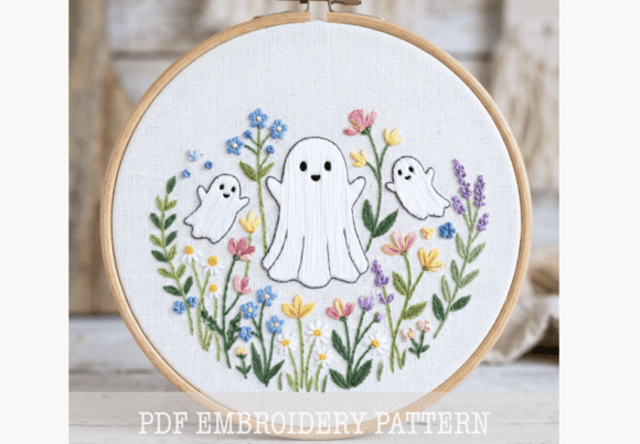 Floral Ghost Trio Embroidery Pattern