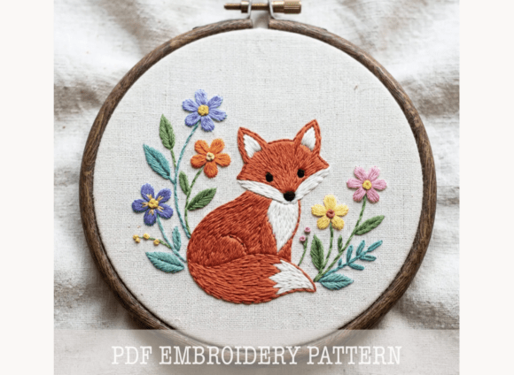 Fox Wildflowers Embroidery Pattern