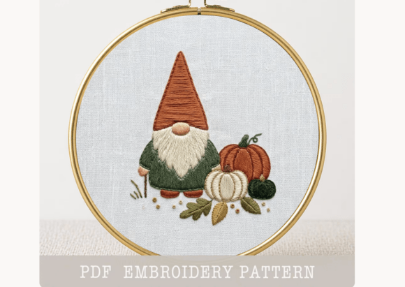 Gnome Pumpkin Embroidery Pattern
