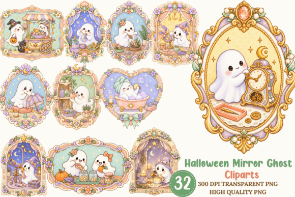 Halloween Mirror Ghost Clipart Bundle