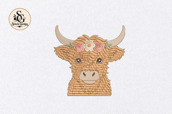 Highland Cow Flower Embroidery