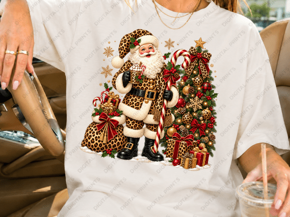 Leopard Santa Claus Christmas PNG Sublim