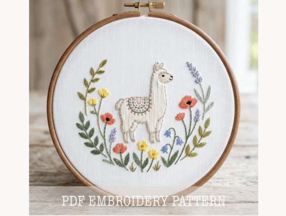 Llama Floral Wreath Embroidery Pattern