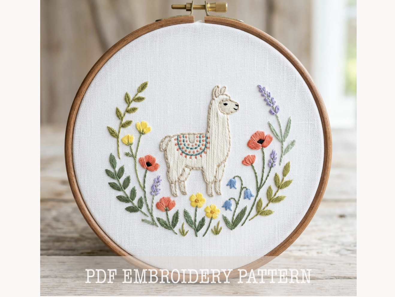Llama Floral Wreath Embroidery Pattern