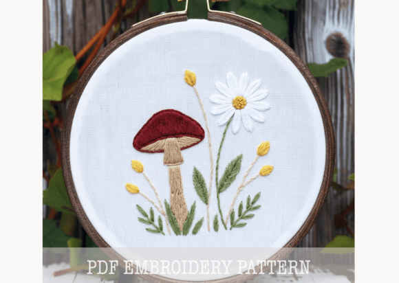 Mushroom Daisy Embroidery Pattern