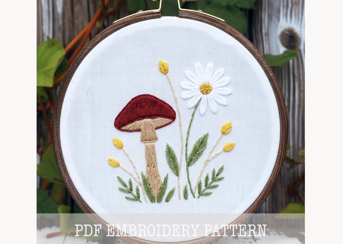 Mushroom Daisy Embroidery Pattern