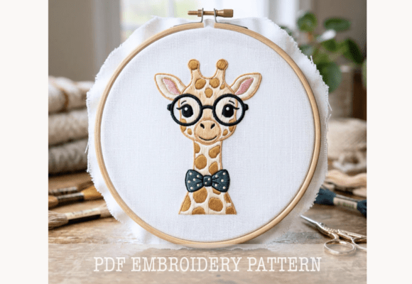 Nerdy Giraffe Embroidery Pattern