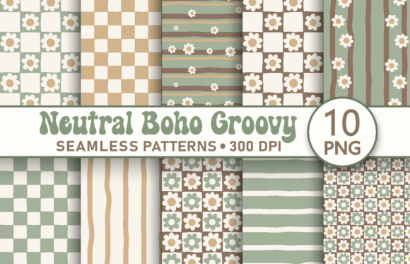 Neutral Boho Groovy Seamless Patterns