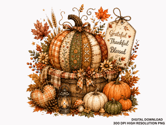 Patchwork Pumpkin Harvest Fall PNG
