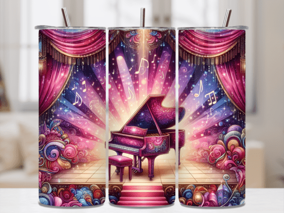 Pink Stage Music Notes Piano Tumbler