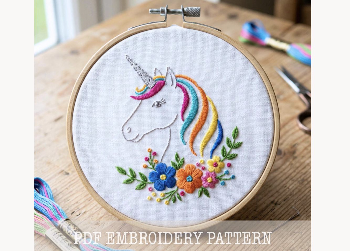 Rainbow Unicorn Embroidery Pattern