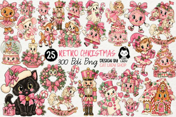 Retro Pink Christmas Clipart