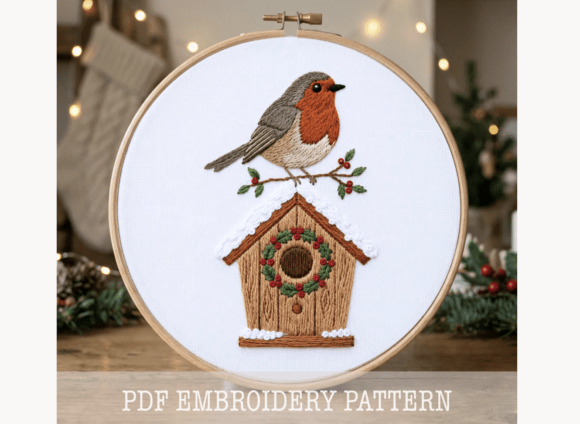 Robin Birdhouse Embroidery Pattern