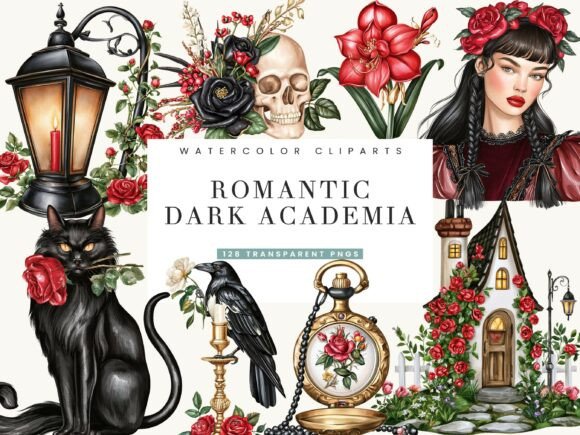 Romantic Dark Academia Clipart