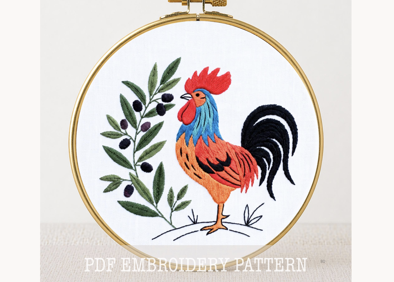 Rooster Olive Branch Embroidery Pattern