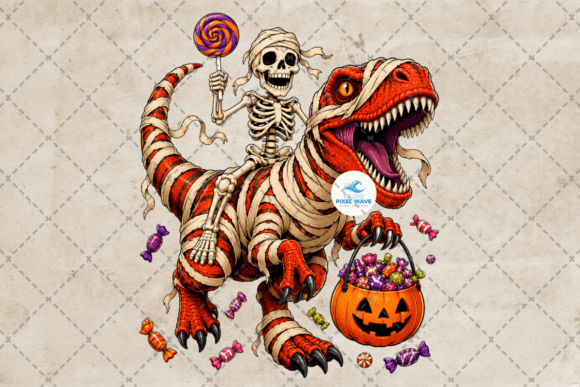 Skeleton Riding T-Rex Halloween Png