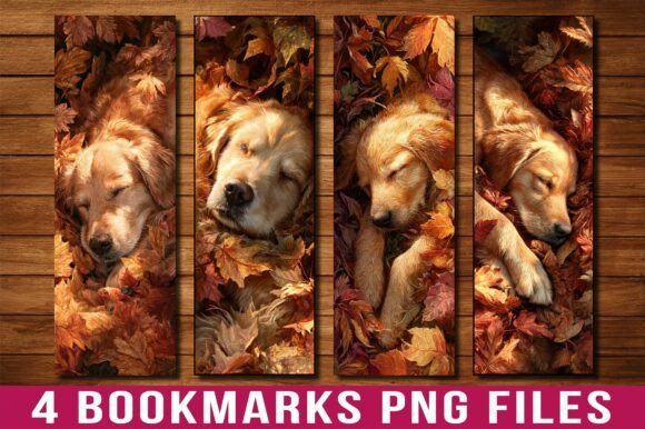 Sleeping Golden Dog Fall Leaf Bookmark
