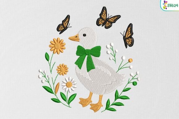 Spring Duck with Bow & Butterflies