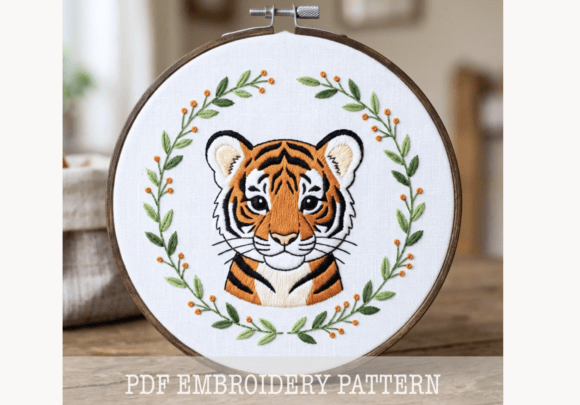 Tiger Head Wreath Embroidery Pattern