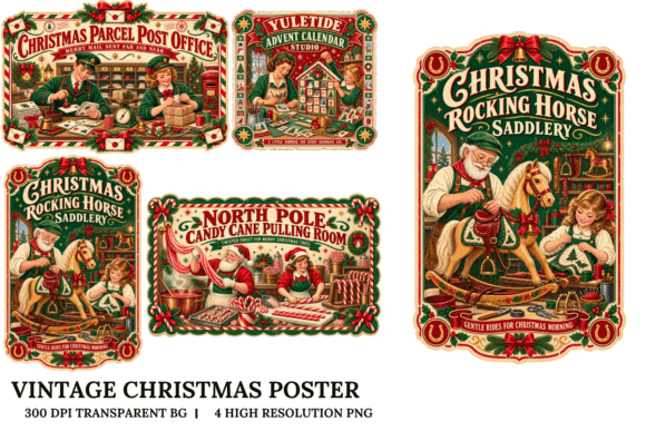 Vintage Christmas Poster Cliparts
