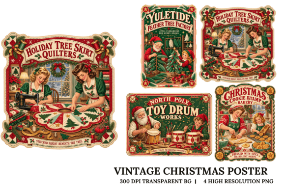 Vintage Christmas Poster Cliparts