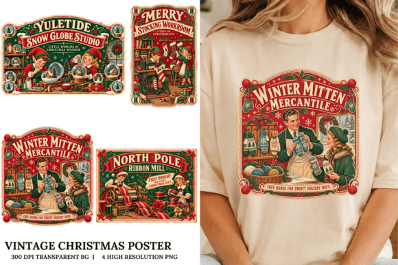 Vintage Christmas Poster Cliparts
