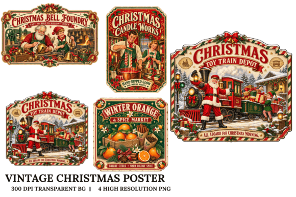 Vintage Christmas Poster Cliparts