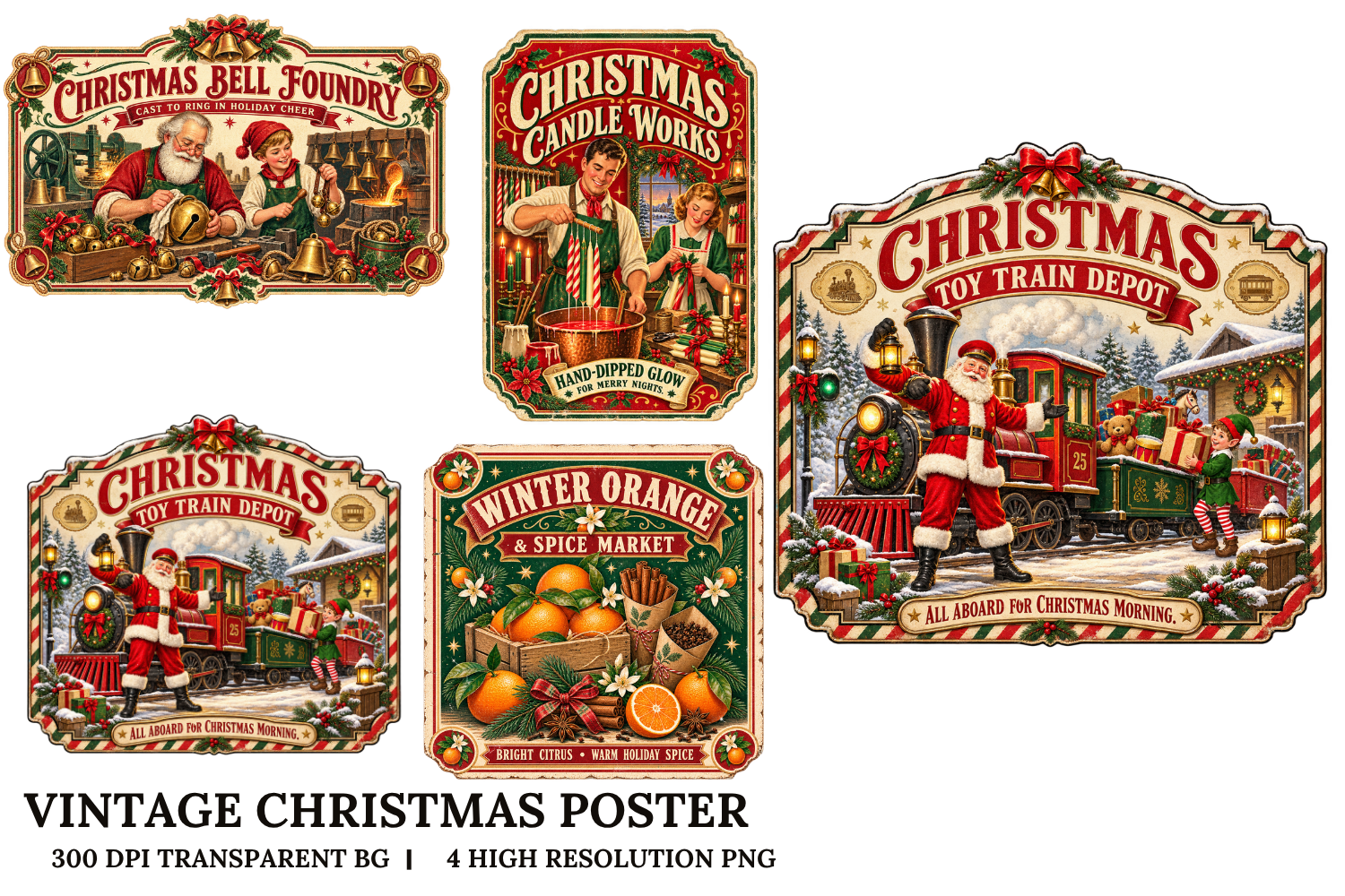 Vintage Christmas Poster Cliparts