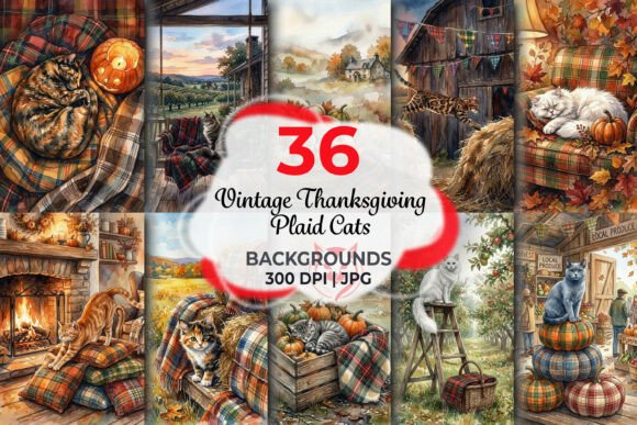 Vintage Thanksgiving Plaid Cats