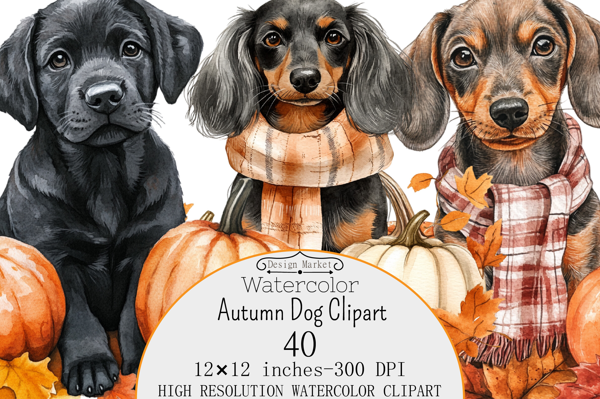 Watercolor Autumn Dog Clipart