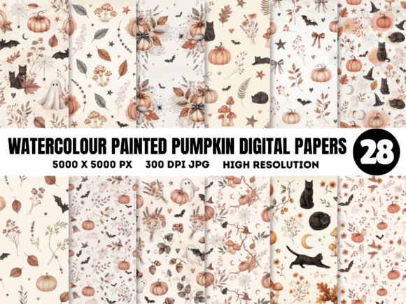 Watercolor Halloween Pumpkin Digital Jpg