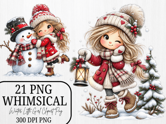 Whimsical Winter Girl Clipart Bundle, Cu