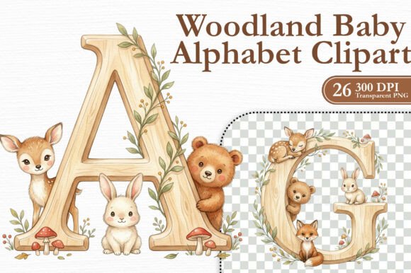 Woodland Baby Animal Alphabet Clipart